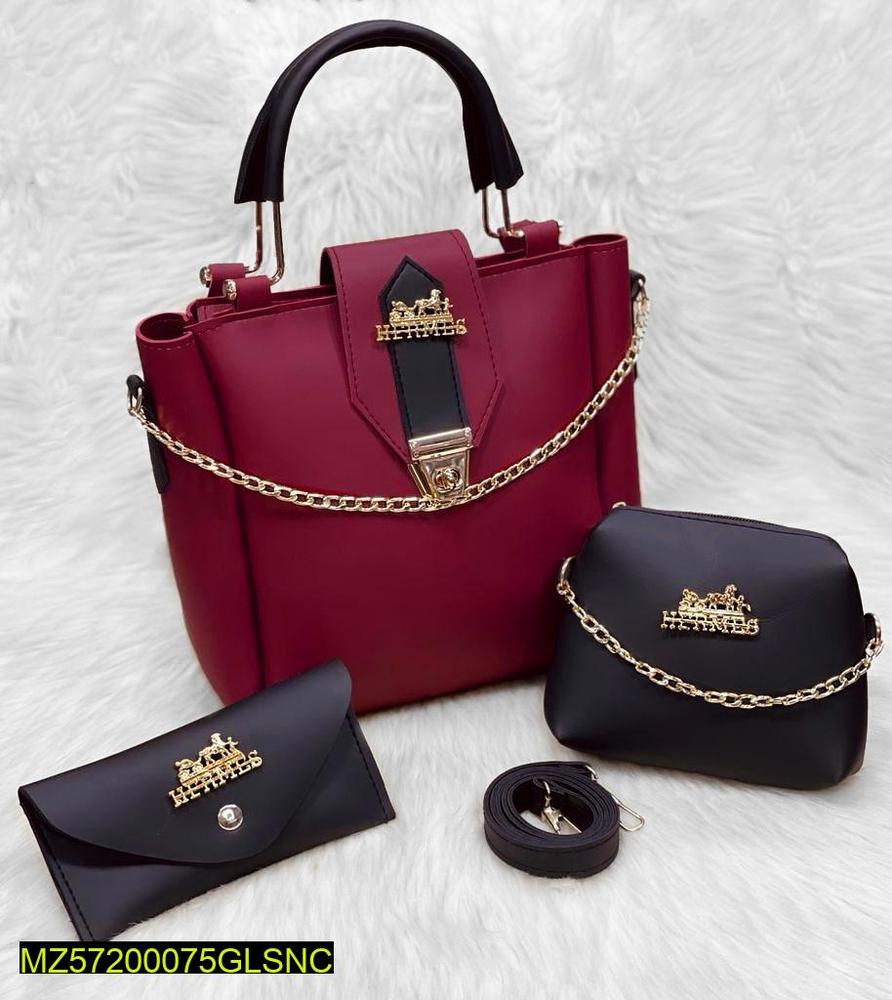 Women's PU Leather Plain Handbag, Pack Of 3 - My Bags Story