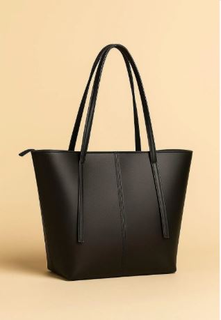 Women's PU Leather Plain Black Tote Bag - My Bags Story
